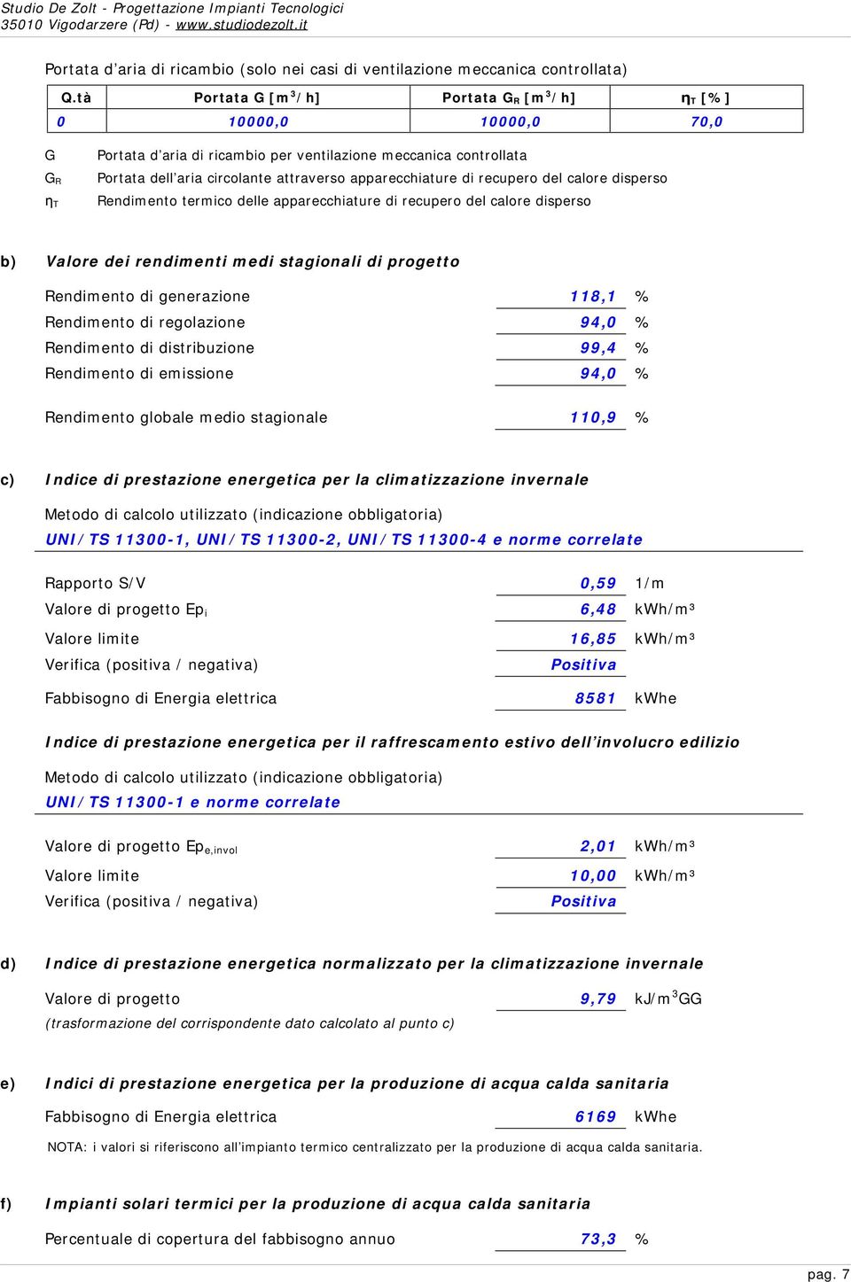 apparecchiature di recupero del calore disperso Rendimento termico delle apparecchiature di recupero del calore disperso b) Valore dei rendimenti medi stagionali di progetto Rendimento di generazione