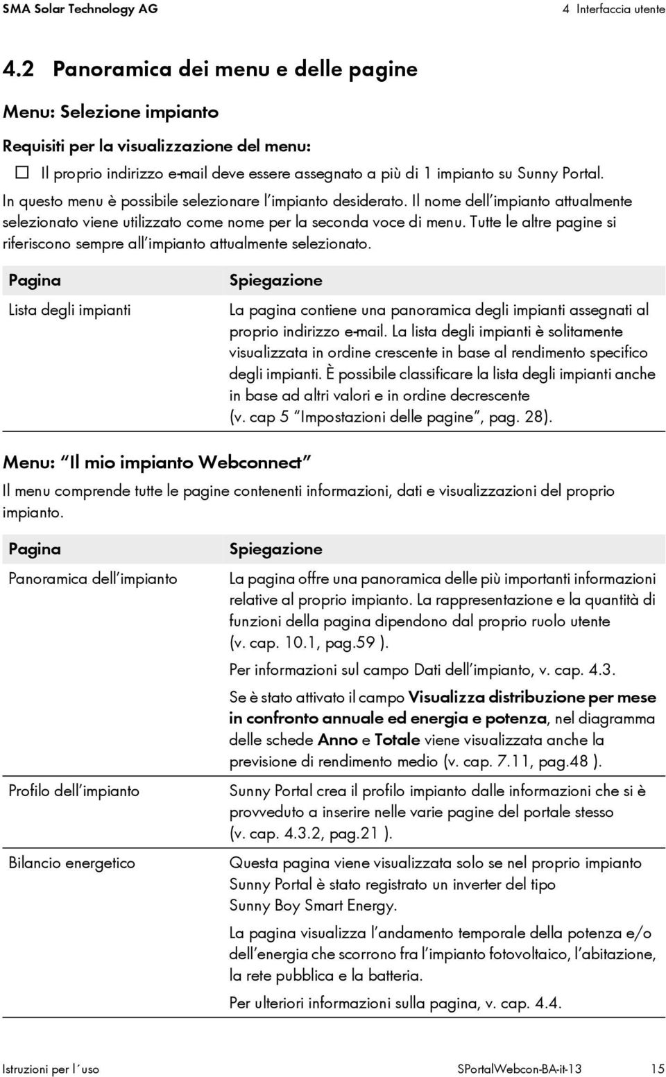 In questo menu è possibile selezionare l impianto desiderato. Il nome dell impianto attualmente selezionato viene utilizzato come nome per la seconda voce di menu.