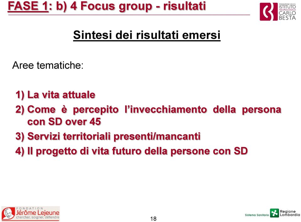 invecchiamento della persona con SD over 45 3) Servizi