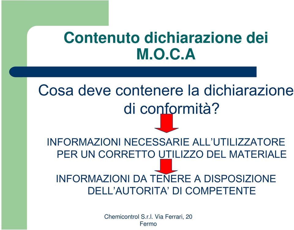 UTILIZZO DEL MATERIALE INFORMAZIONI DA TENERE A