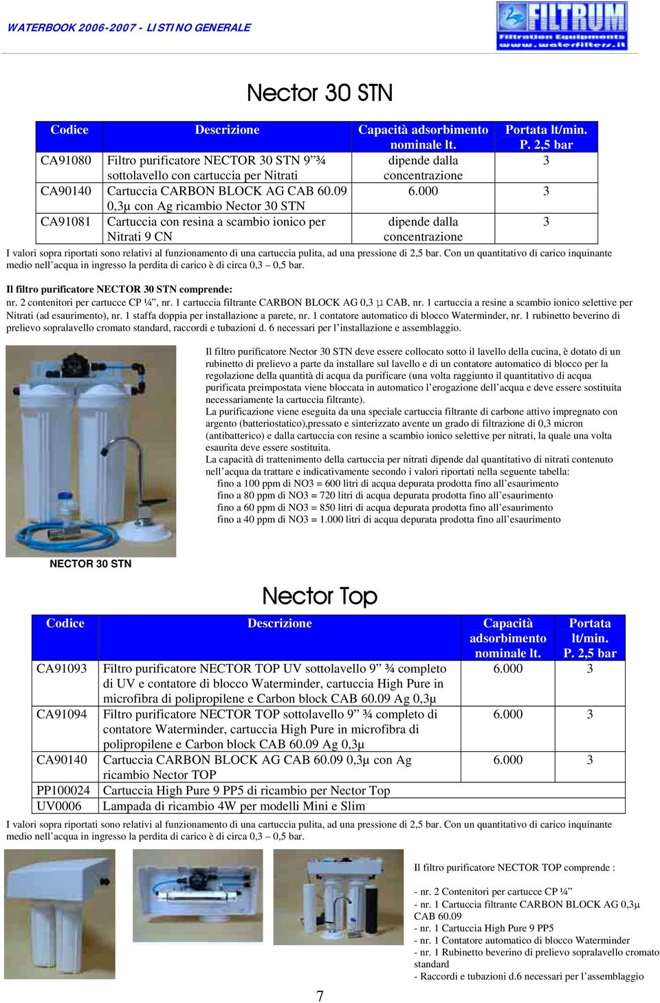 2 contenitori per cartucce CP ¼, nr. 1 cartuccia filtrante CARBON BLOCK AG 0,3 µ CAB, nr. 1 cartuccia a resine a scambio ionico selettive per Nitrati (ad esaurimento), nr.