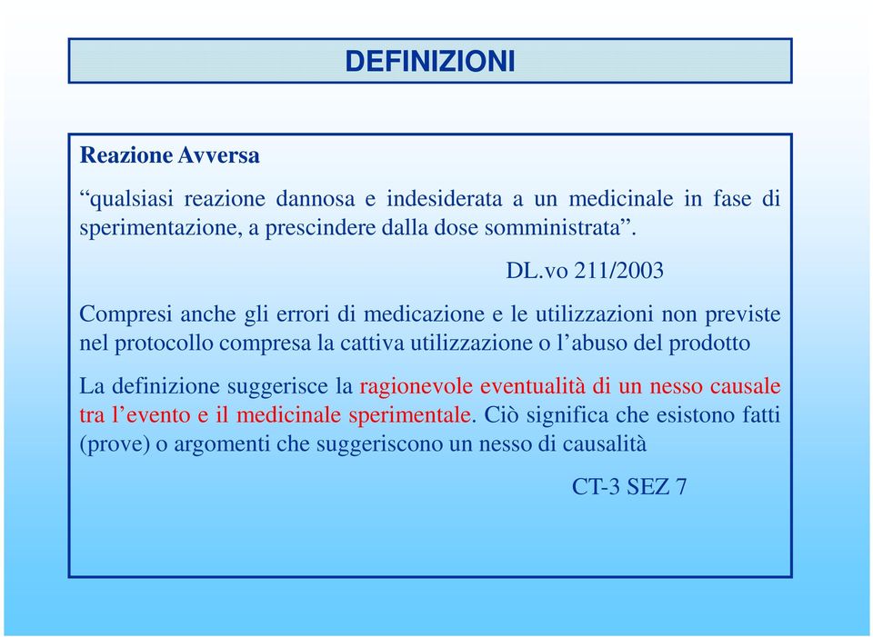vo 211/2003 Compresi anche gli errori di medicazione e le utilizzazioni non previste nel protocollo compresa la cattiva utilizzazione