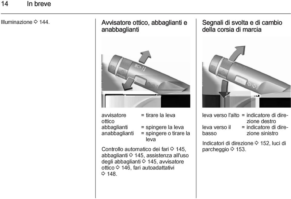 anabbaglianti = tirare la leva = spingere la leva = spingere o tirare la leva Controllo automatico dei fari 3 145, abbaglianti 3 145,