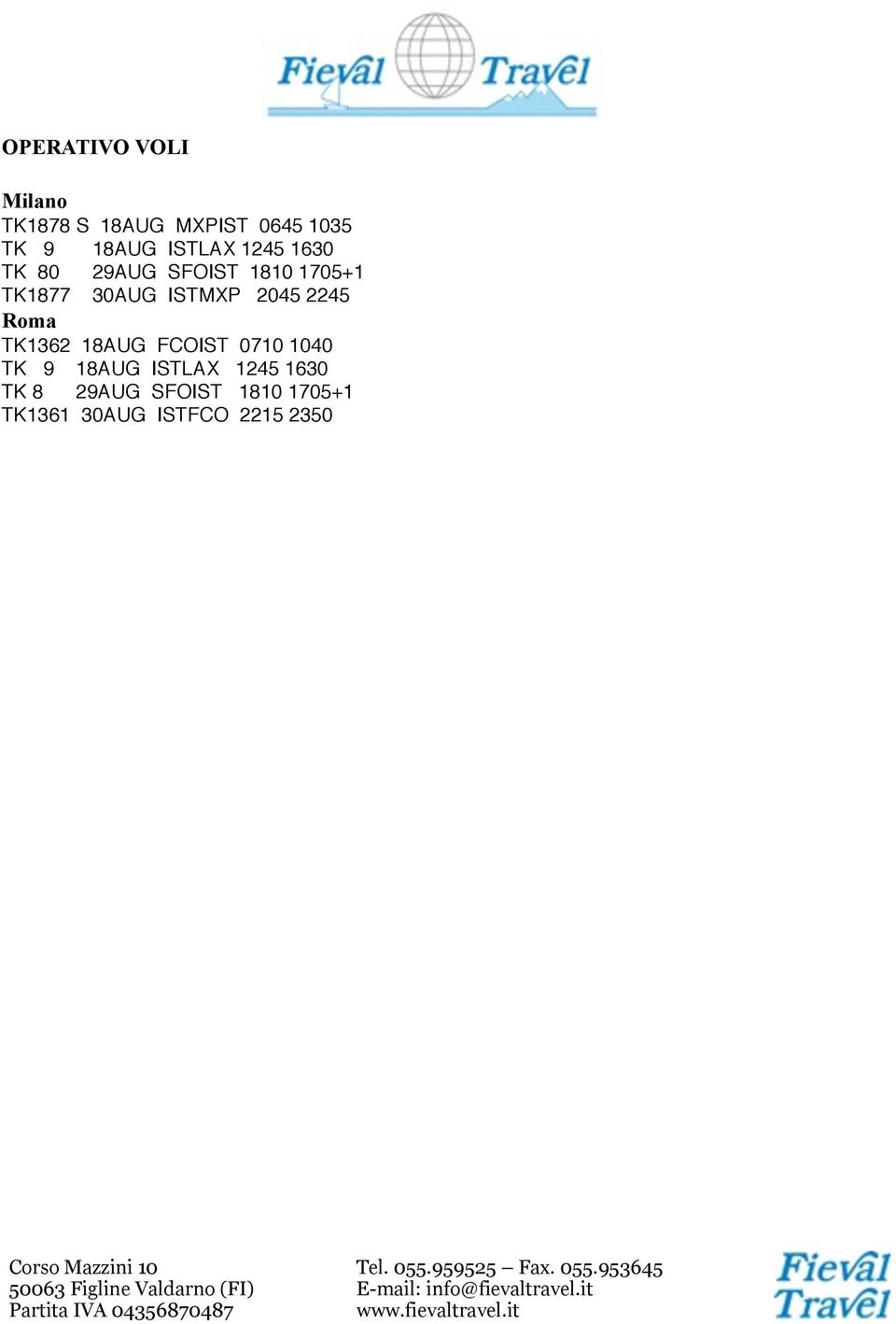 ISTMXP 2045 2245 Roma TK1362 18AUG FCOIST 0710 1040 TK 9 18AUG