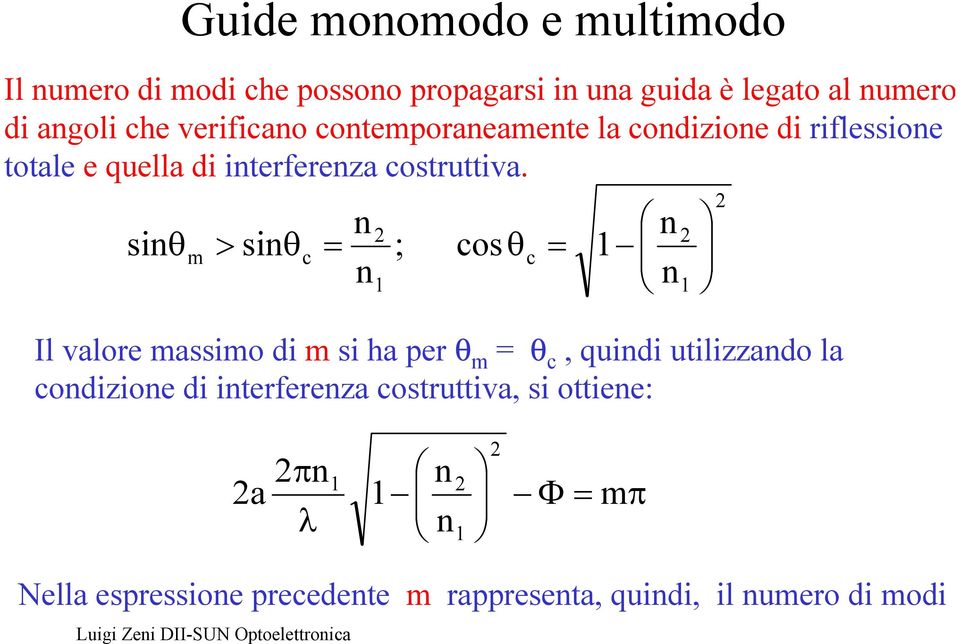 siθ m > siθ c ; cosθ c Il valore massimo di m si ha per θ m θ c, quidi utilizzado la codizioe di