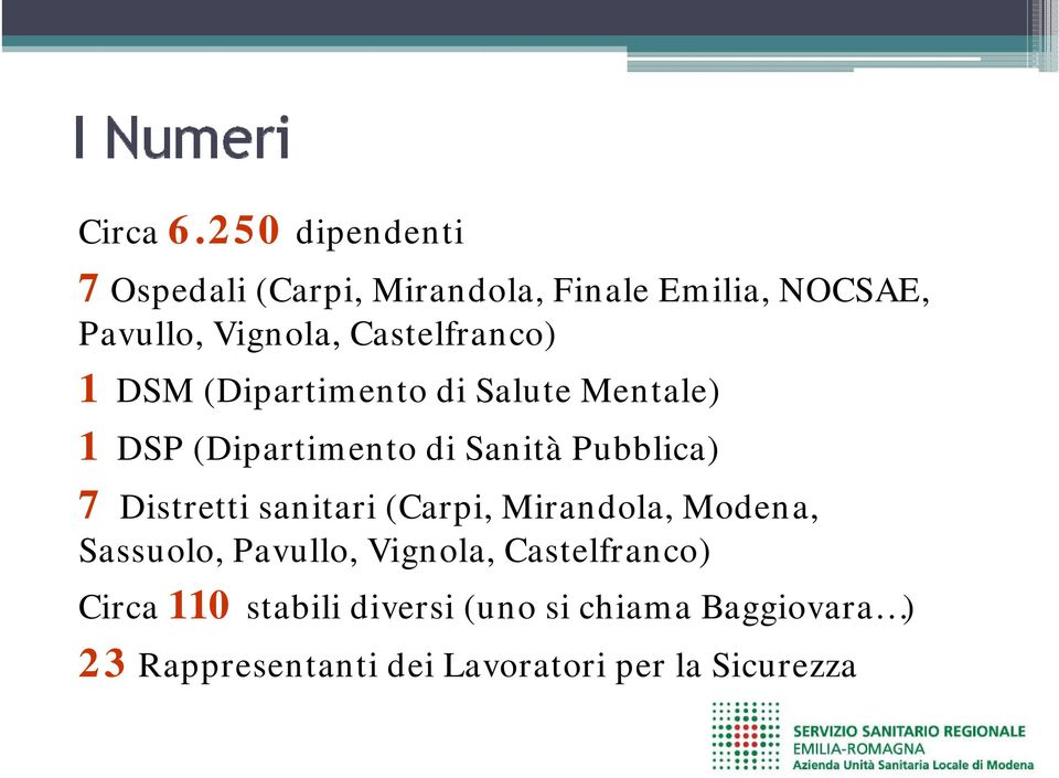 Castelfranco) 1 DSM (Dipartimento di Salute Mentale) 1 DSP (Dipartimento di Sanità Pubblica) 7