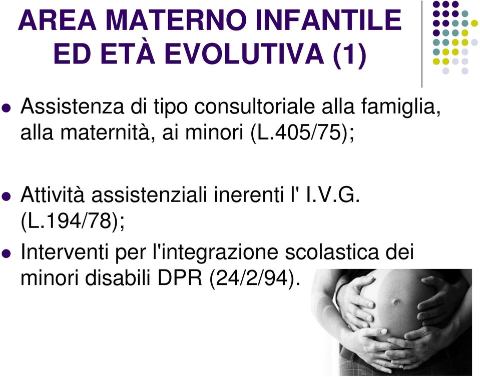 405/75); Attività assistenziali inerenti l' I.V.G. (L.