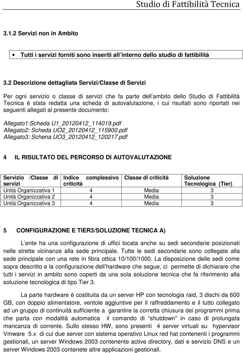 cui risultati sono riportati nei seguenti allegati al presente documento: Allegato1:Scheda U1_20120412_114019.pdf Allegato2: Scheda UO2_20120412_115900.pdf Allegato3: Schena UO3_20120412_120217.