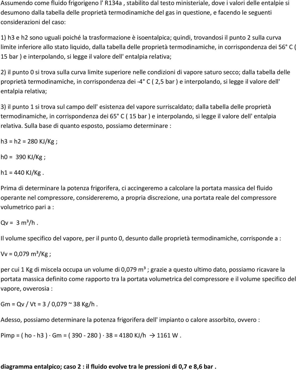 proprietà termodinamiche, in corrispondenza dei 56 C ( 15 bar ) e interpolando, si legge il valore dell' entalpia relativa; 2) il punto 0 si trova sulla curva limite superiore nelle condizioni di