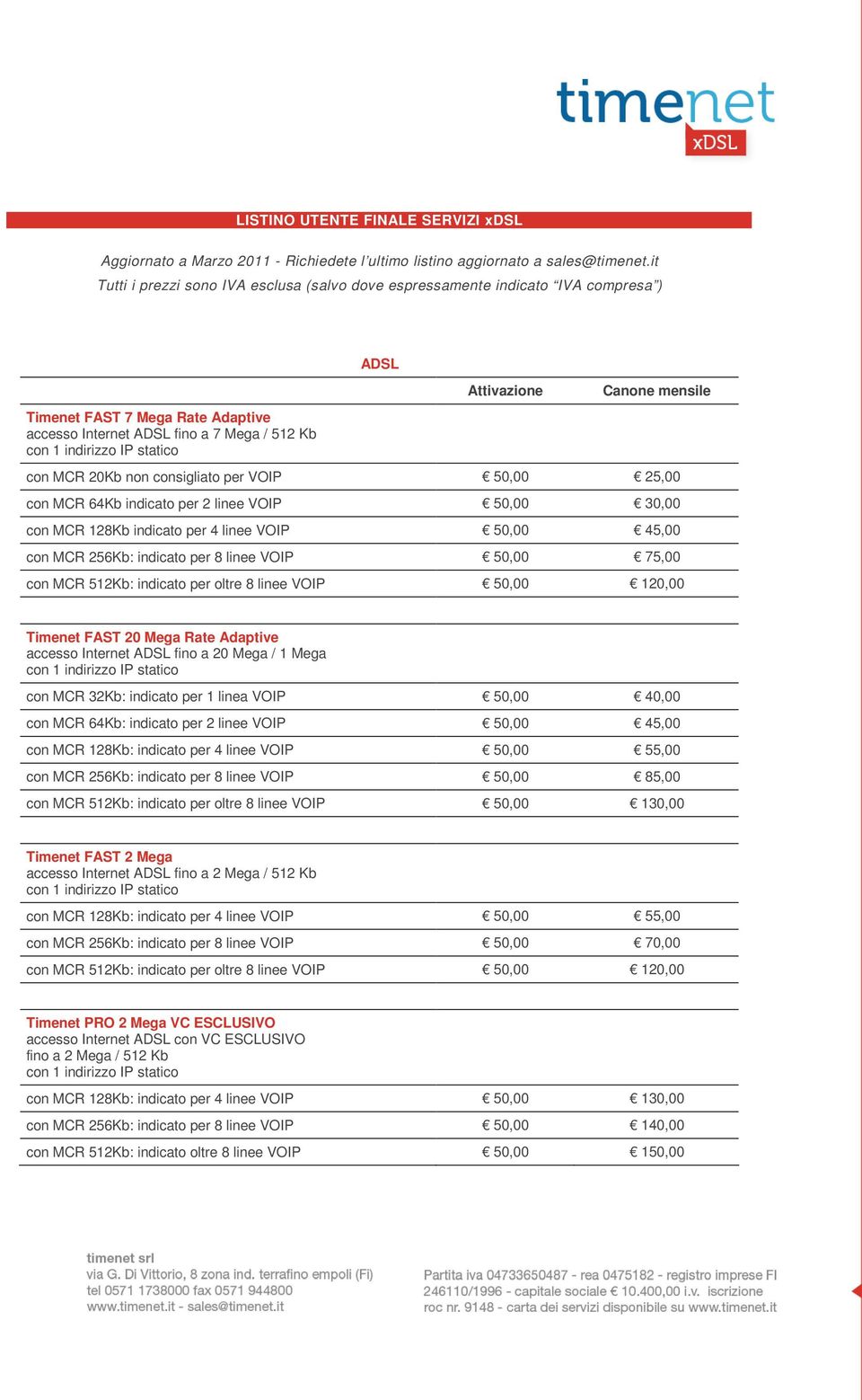 per VOIP 50,00 25,00 con MCR 64Kb indicato per 2 linee VOIP 50,00 30,00 con MCR 128Kb indicato per 4 linee VOIP 50,00 45,00 con MCR 256Kb: indicato per 8 linee VOIP 50,00 75,00 con MCR 512Kb: