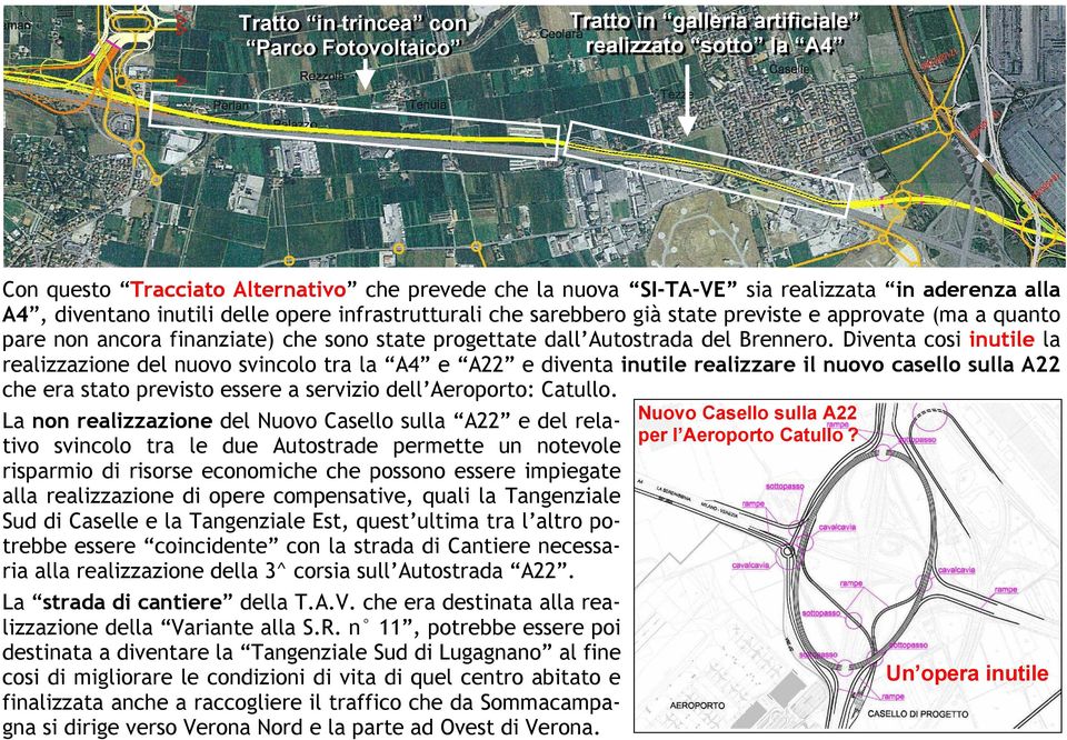 Diventa cosi inutile la realizzazione del nuovo svincolo tra la A4 e A22 e diventa inutile realizzare il nuovo casello sulla A22 che era stato previsto essere a servizio dell Aeroporto: Catullo.