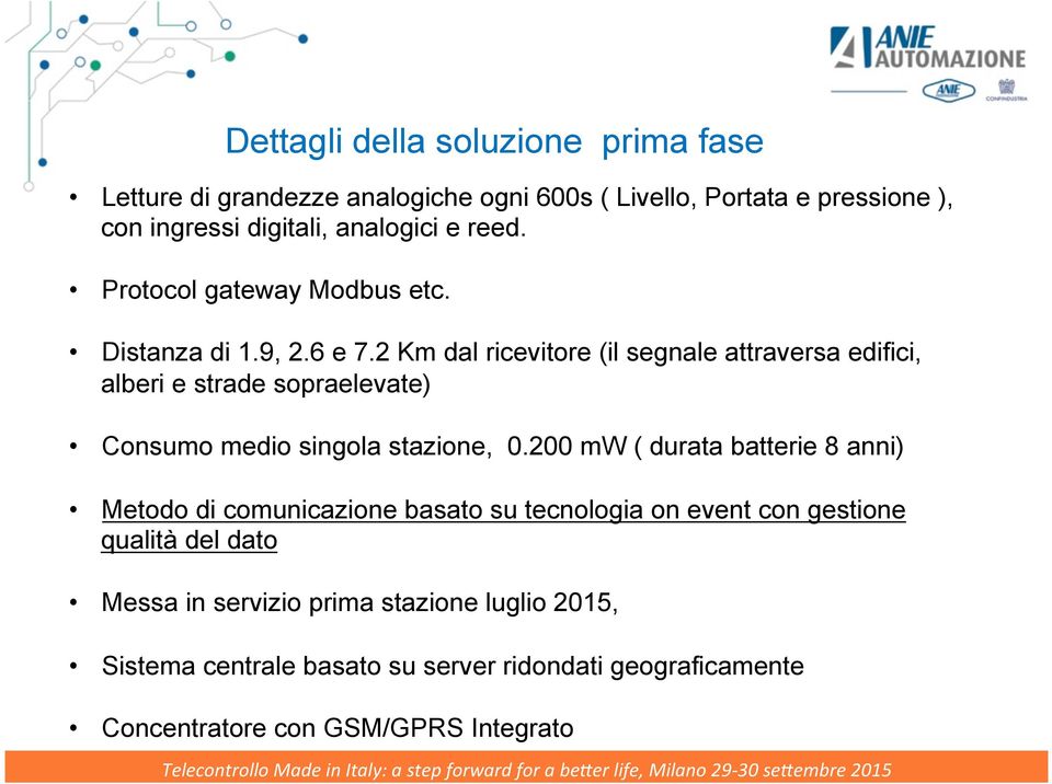 2 Km dal ricevitore (il segnale attraversa edifici, alberi e strade sopraelevate) Consumo medio singola stazione, 0.