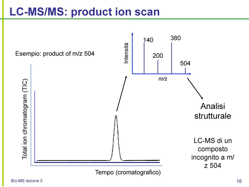 Tempo (cromatografico) Bio-MS lezione 3 16 m/z Analisi