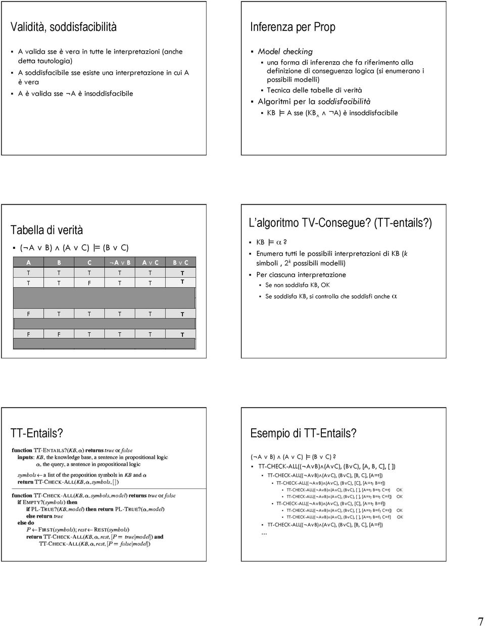 soddisfacibilità KB = A sse (KB A) è insoddisfacibile Tabella di verità ( A B) (A C) = (B C) A B C A B A C B C T T T T T T T T F T T T T F T F T T F F F T F T T T T T F T F T F F F T T T T F F F T F