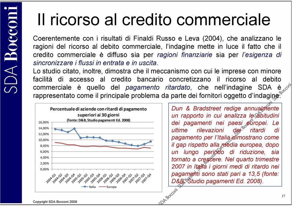 Lo studio citato, inoltre, dimostra che il meccanismo con cui le imprese con minore facilità di accesso al credito bancario concretizzano il ricorso al debito commerciale è quello del pagamento