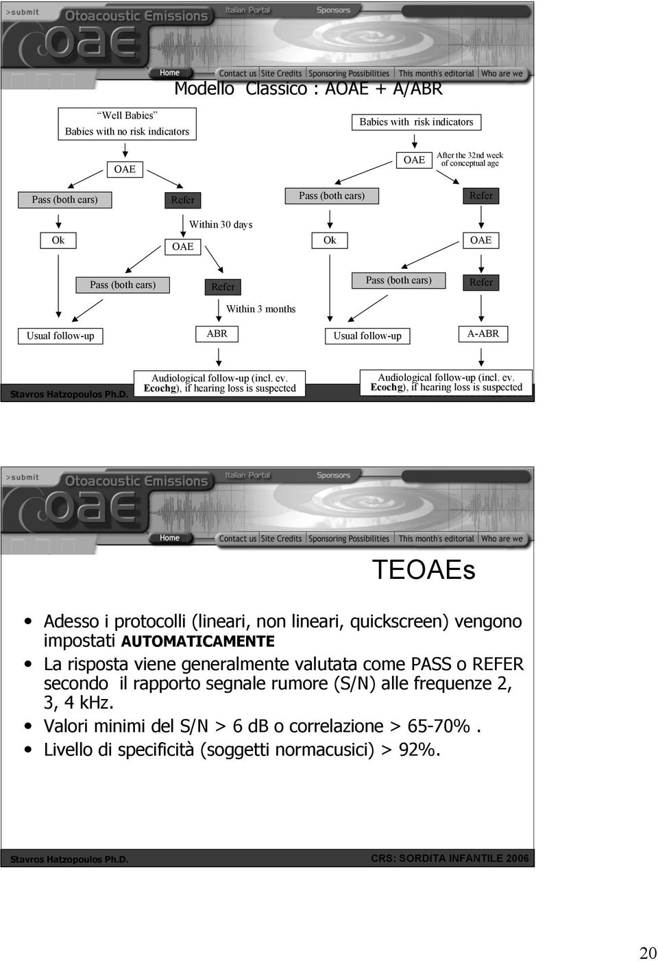 D. Ecochg), if hearing loss is suspected Ecochg), if hearing loss is suspected CRS: SORDITA INFANTILE 2006 TEOAEs Adesso i protocolli (lineari, non lineari, quickscreen) vengono impostati