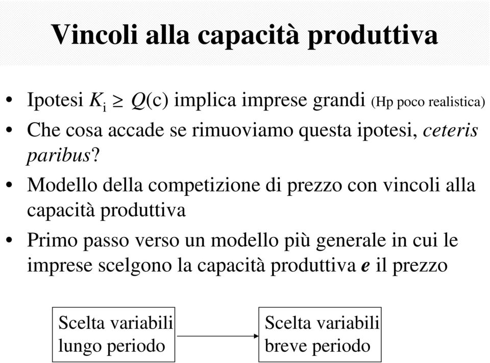 Modello della competizione di prezzo con vincoli alla capacità produttiva Primo passo verso un