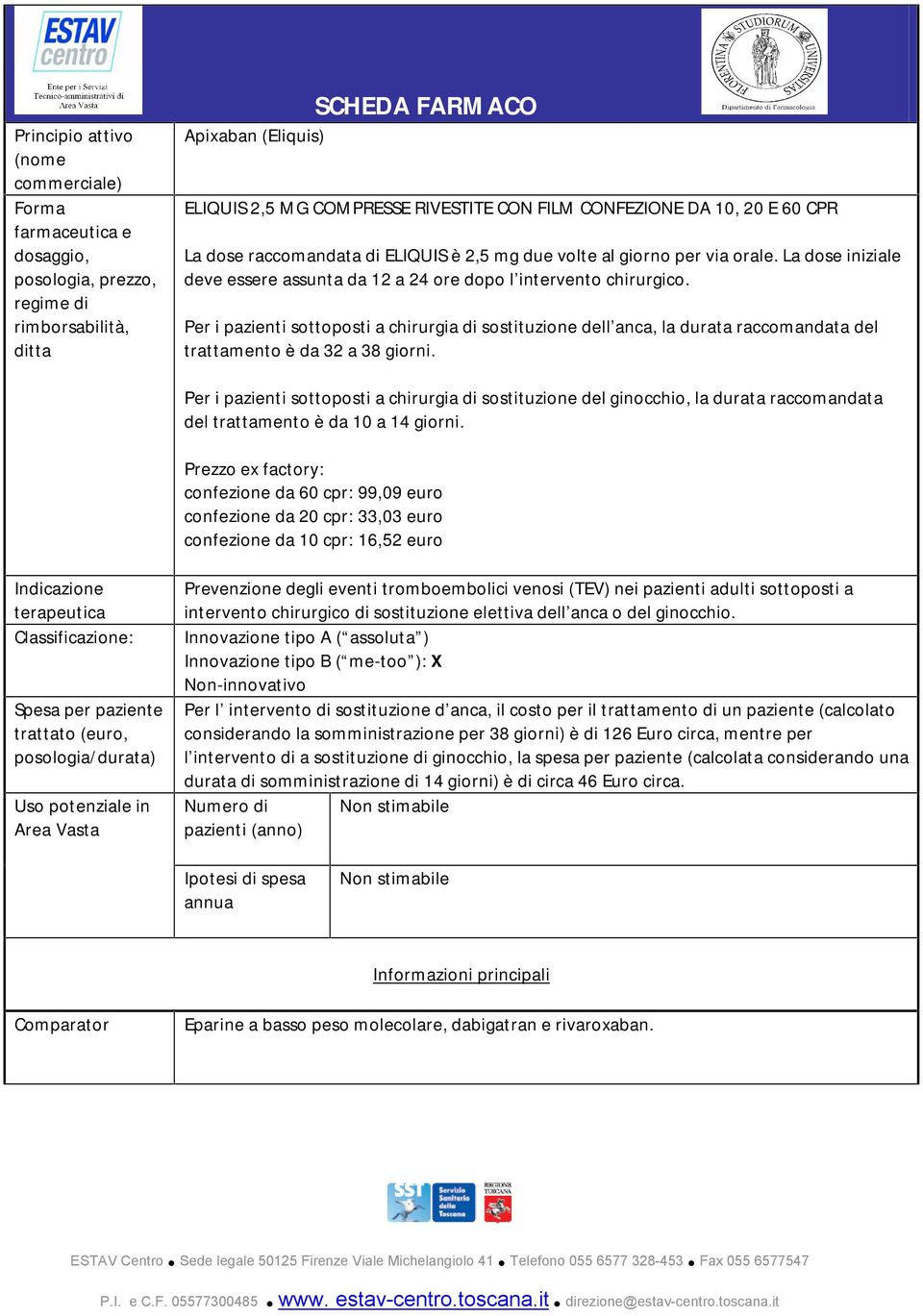 Per i pazienti sottoposti a chirurgia di sostituzione dell anca, la durata raccomandata del trattamento è da 32 a 38 giorni.