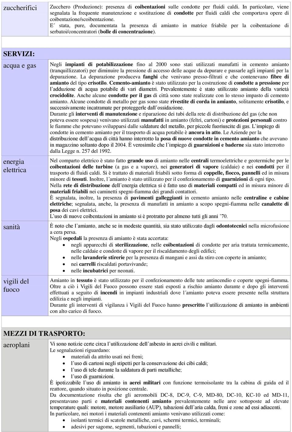 E stata, pure, documentata la presenza di amianto in matrice friabile per la coibentazione di serbatoi/concentratori (bolle di concentrazione).