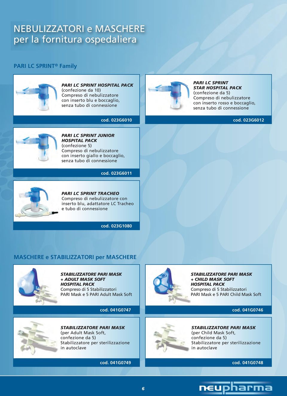 023G6012 PARI LC SPRINT JUNIOR HOSPITAL PACK (confezione 5) Compreso di nebulizzatore con inserto giallo e boccaglio, senza tubo di connessione cod.