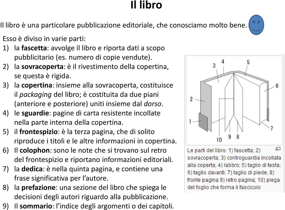 3) la copertina: insieme alla sovracoperta, costituisce il packaging del libro; è costituita da due piani (anteriore e posteriore) uniti insieme dal dorso.