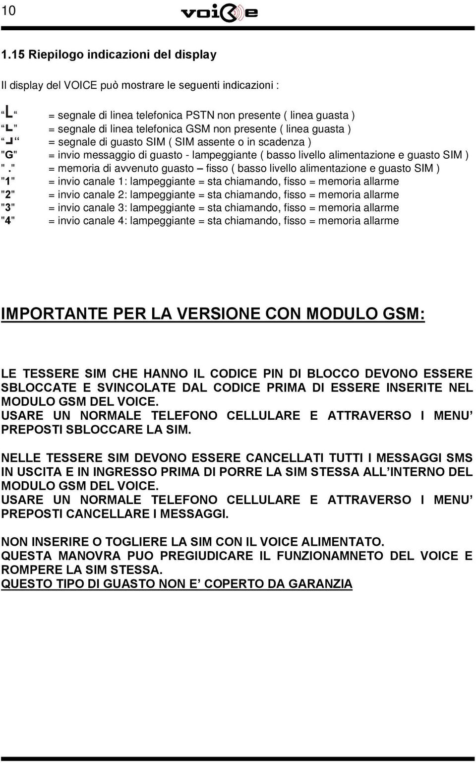 " = memoria di avvenuto guasto fisso ( basso livello alimentazione e guasto SIM ) "1" = invio canale 1: lampeggiante = sta chiamando, fisso = memoria allarme "2" = invio canale 2: lampeggiante = sta