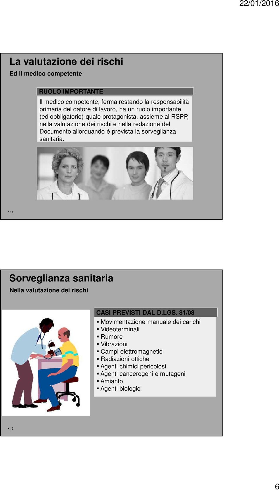 sorveglianza sanitaria. <<<<<<<<<<<<<<<<<<<< 11 Sorveglianza sanitaria Nella valutazione dei rischi CASI PREVISTI DAL D.LGS.