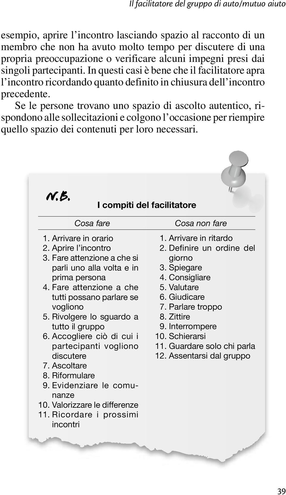 Se le persone trovano uno spazio di ascolto autentico, rispondono alle sollecitazioni e colgono l occasione per riempire quello spazio dei contenuti per loro necessari. N.B.