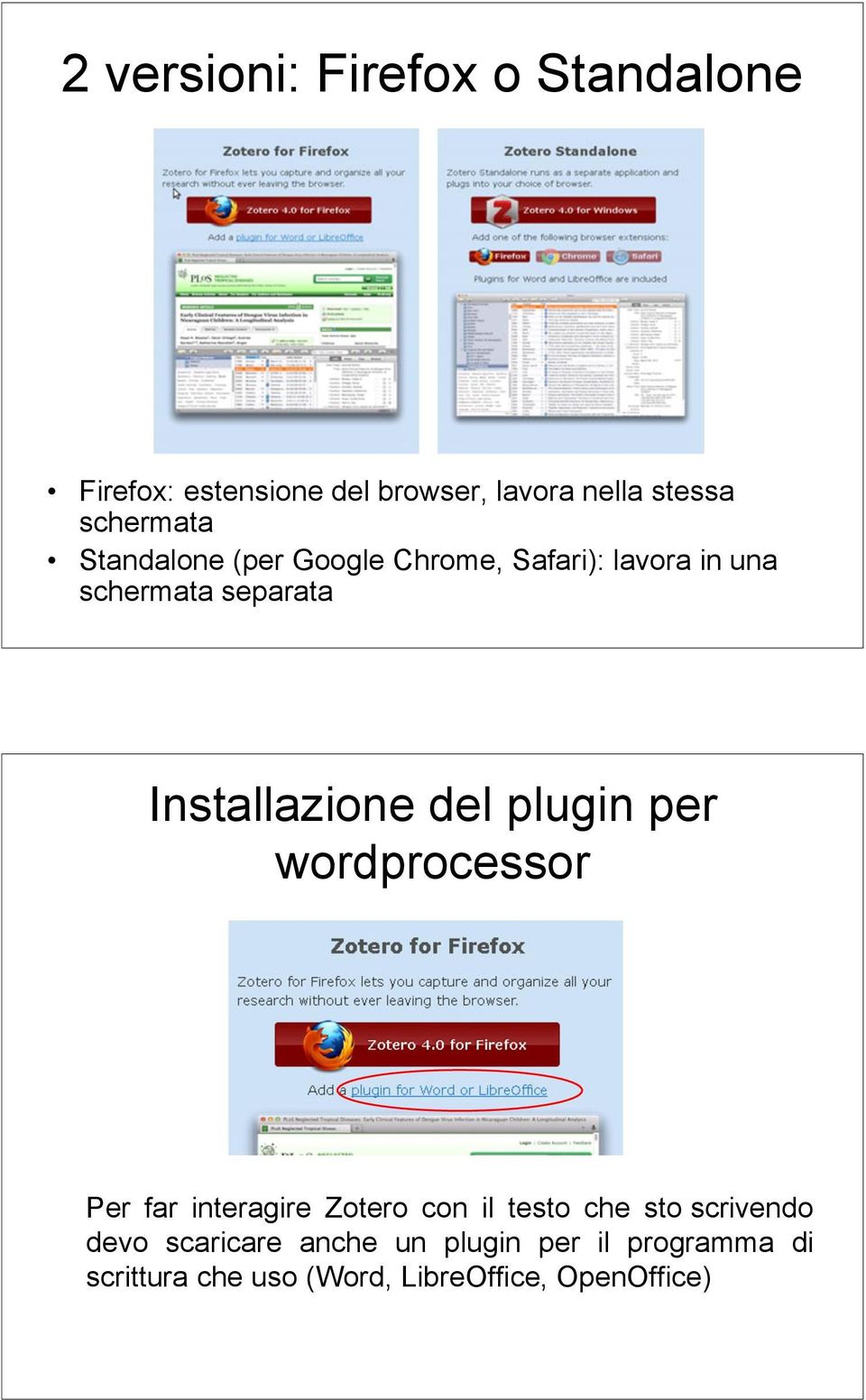 Installazione del plugin per wordprocessor Per far interagire Zotero con il testo che sto