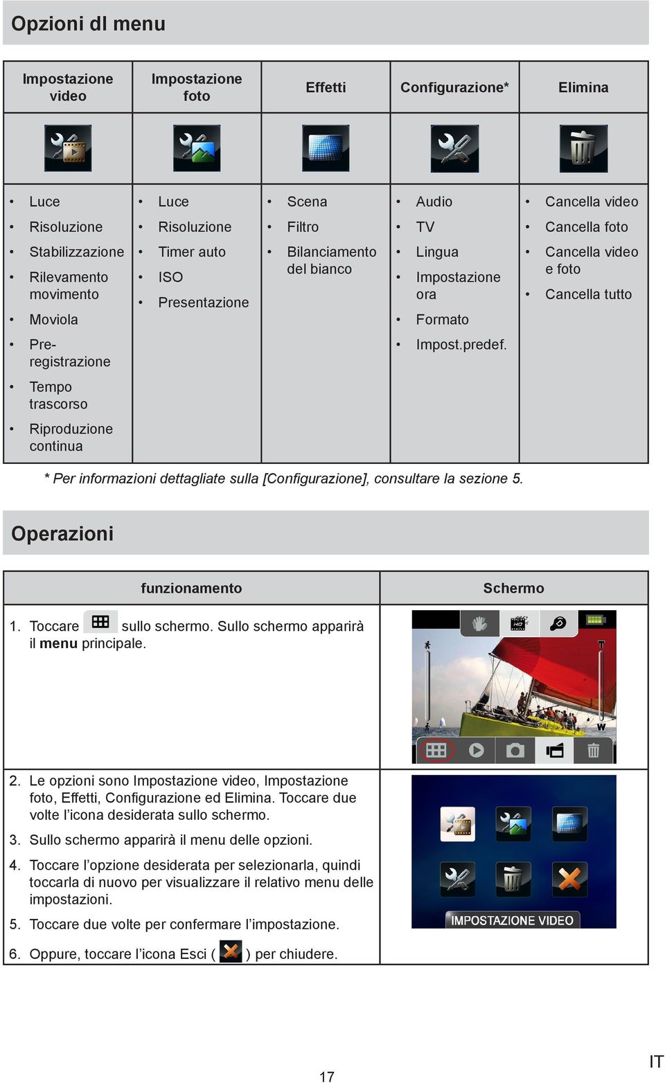 Tempo trascorso Riproduzione continua * Per informazioni dettagliate sulla [Configurazione], consultare la sezione 5. Operazioni Toccare sullo schermo. Sullo schermo apparirà il menu principale.