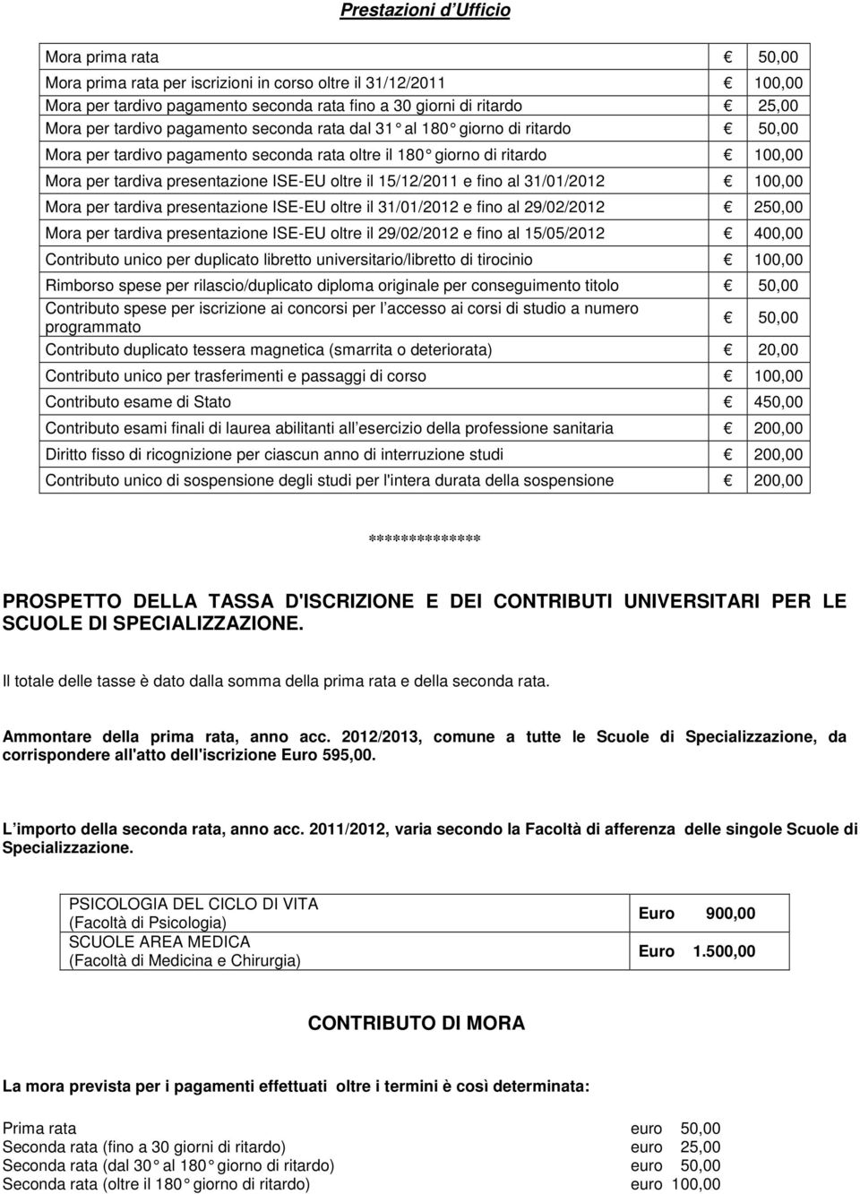 15/12/2011 e fino al 31/01/2012 100,00 Mora per tardiva presentazione ISE-EU oltre il 31/01/2012 e fino al 29/02/2012 250,00 Mora per tardiva presentazione ISE-EU oltre il 29/02/2012 e fino al