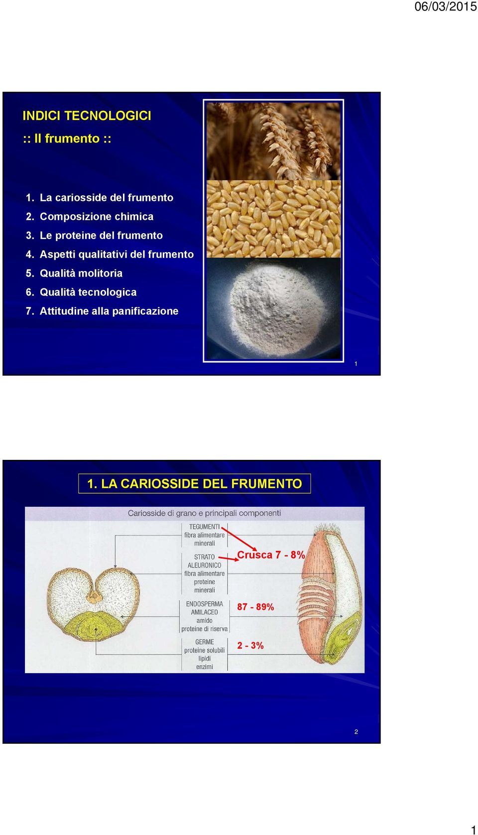 Aspetti qualitativi del frumento 5. Qualità molitoria 6.