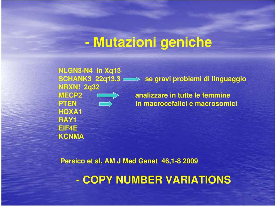 2q32 MECP2 analizzare in tutte le femmine PTEN in macrocefalici