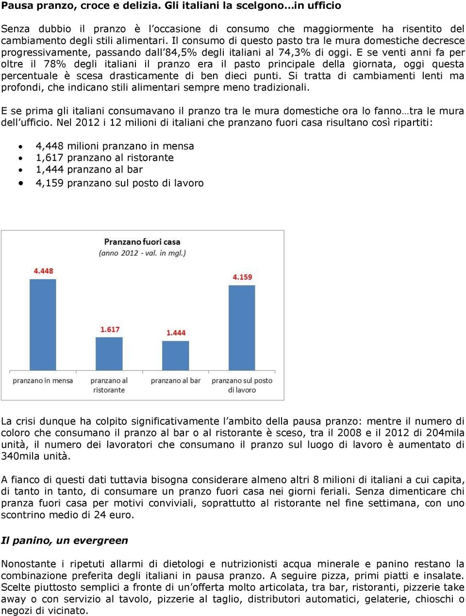 E se venti anni fa per oltre il 78% degli italiani il pranzo era il pasto principale della giornata, oggi questa percentuale è scesa drasticamente di ben dieci punti.