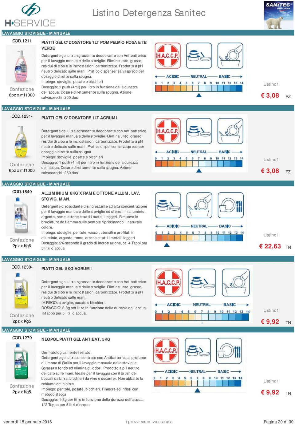 Impiego: stoviglie, posate e bicchieri Dosaggio: 1 push (4ml) per litro in funzione della durezza dell acqua. Dosare direttamente sulla spugna.