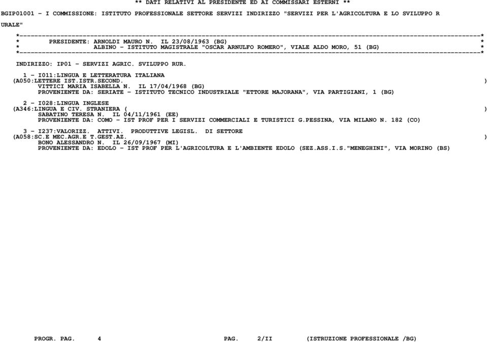 ) VITTICI MARIA ISABELLA N. IL 17/04/1968 (BG) PROVENIENTE DA: SERIATE - ISTITUTO TECNICO INDUSTRIALE "ETTORE MAJORANA", VIA PARTIGIANI, 1 (BG) 2 - I028:LINGUA INGLESE SABATINO TERESA N.