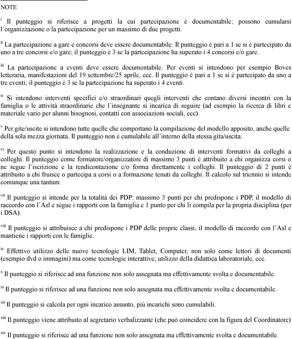 Il punteggio è pari a se si è partecipato da uno a tre concorsi e/o gare; il punteggio è se la partecipazione ha superato i 4 concorsi e/o gare.