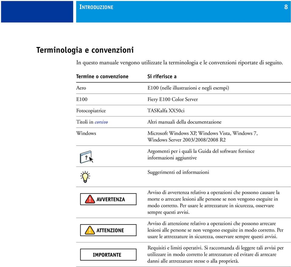 Windows Microsoft Windows XP, Windows Vista, Windows 7, Windows Server 2003/2008/2008 R2 Argomenti per i quali la Guida del software fornisce informazioni aggiuntive Suggerimenti ed informazioni