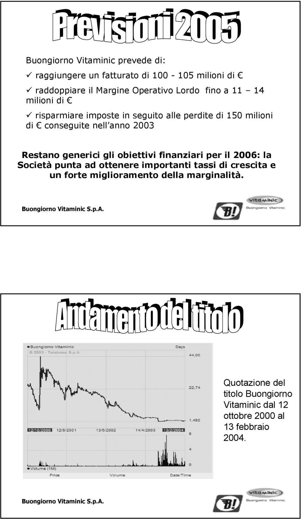 Restano generici gli obiettivi finanziari per il 2006: la Società punta ad ottenere importanti tassi di crescita e un