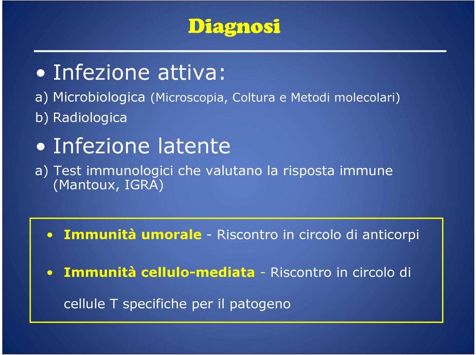 risposta immune (Mantoux, IGRA) Immunità umorale - Riscontro in circolo di