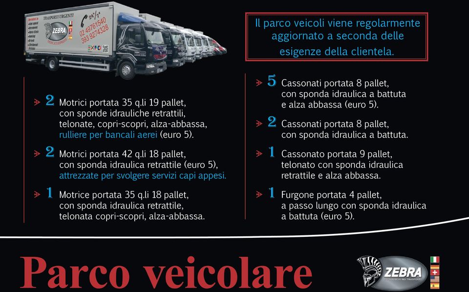 li 18 pallet, con sponda idraulica retrattile (euro 5), attrezzate per svolgere servizi capi appesi. ᗚ 1 Motrice portata 35 q.