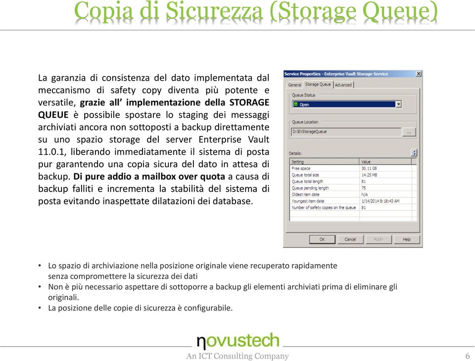 1, liberando immediatamente il sistema di posta pur garantendo una copia sicura del dato in attesa di backup.