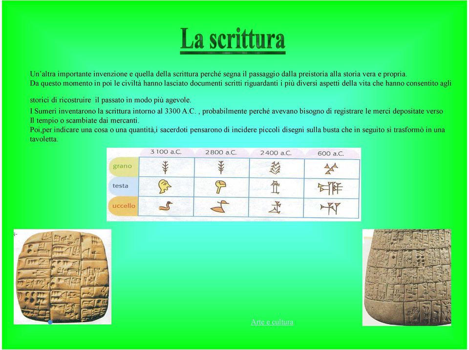 il passato in modo più agevole. I Sumeri inventarono la scrittura intorno al 3300 A.C.