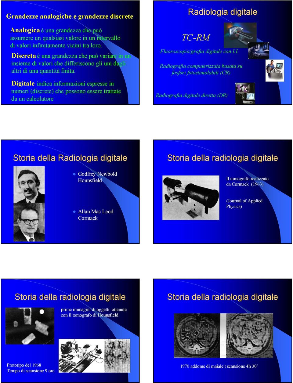 Digitale indica informazioni espresse in numeri (discrete) che possono essere trattate da un calcolatore Radiologia digitale TC-RM Fluoroscopia/grafia digitale con I.