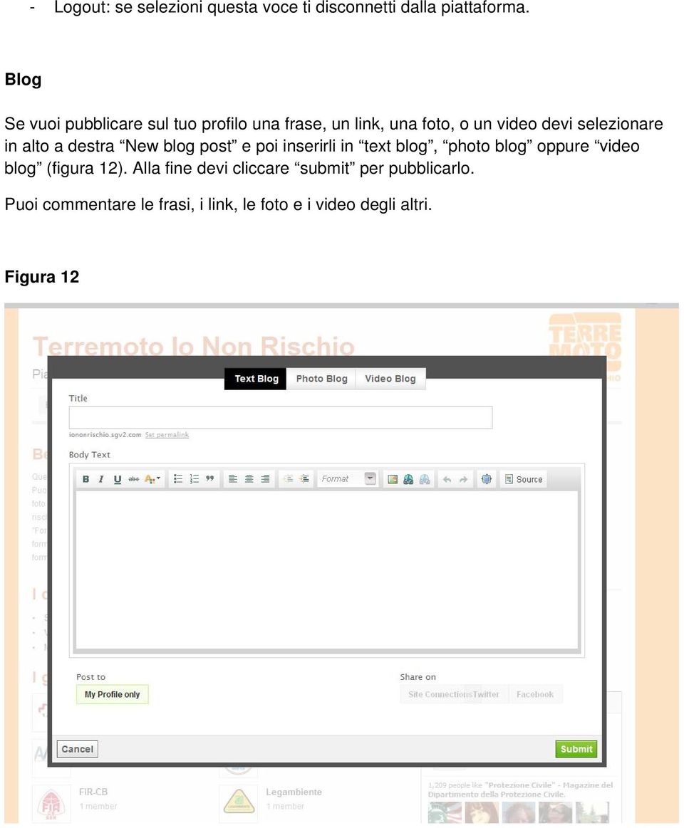 in alto a destra New blog post e poi inserirli in text blog, photo blog oppure video blog (figura