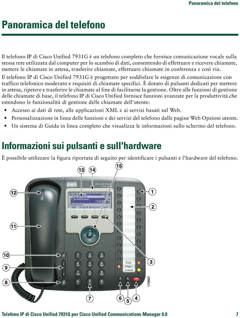 Il telefono IP di Cisco Unified 7931G è progettato per soddisfare le esigenze di comunicazione con traffico telefonico moderato e requisiti di chiamate specifici.
