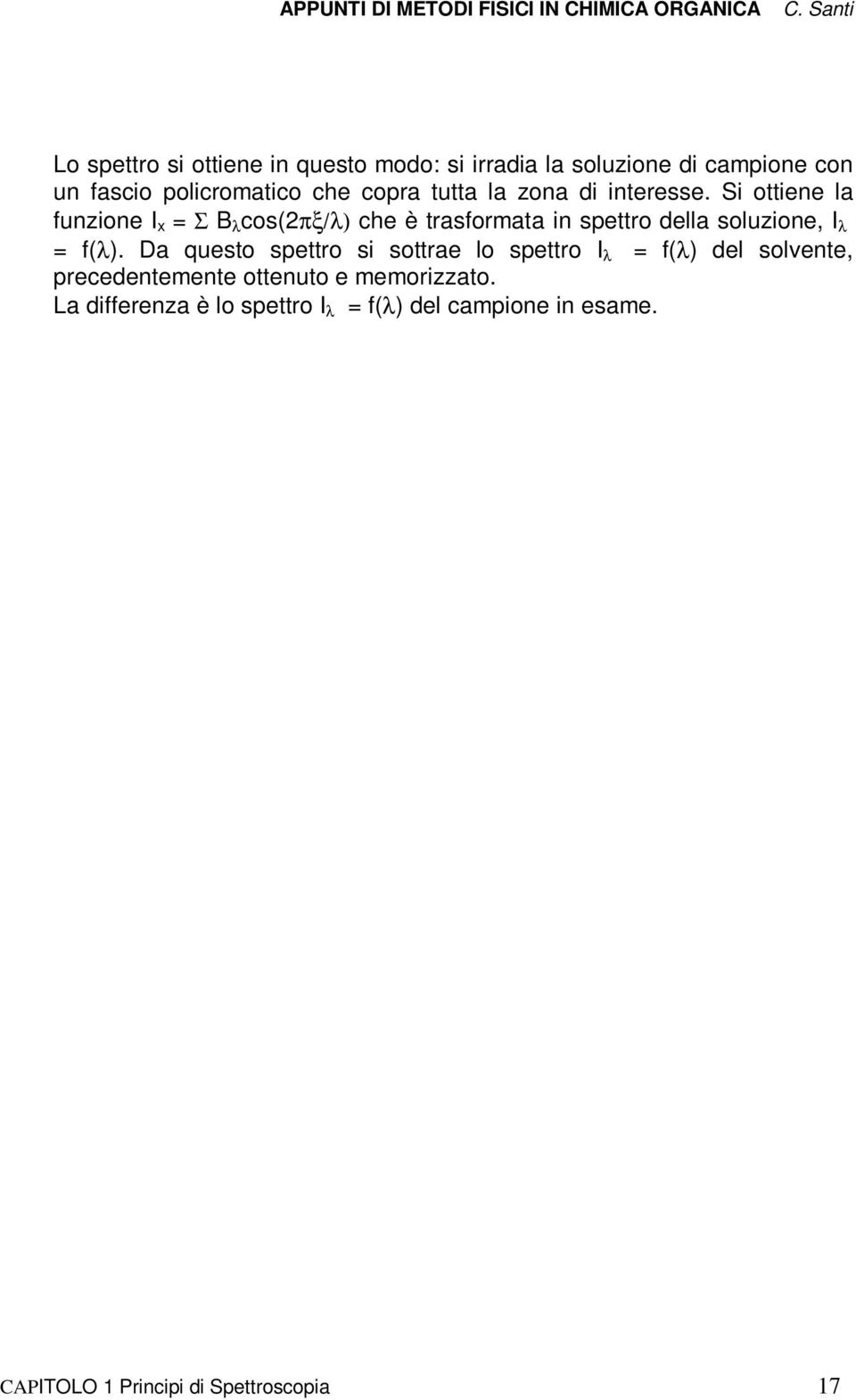 la zona di interesse. Si ottiene la funzione I x = Σ B λ cos(2πξ/λ) che è trasformata in spettro della soluzione, I λ = f(λ).