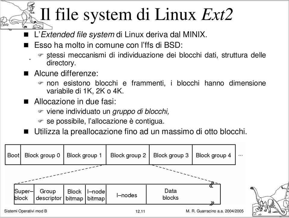 directory. Alcune differenze: non esistono blocchi e frammenti, i blocchi hanno dimensione variabile di 1K, 2K o 4K.