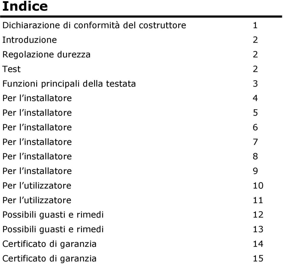 l installatore 7 Per l installatore 8 Per l installatore 9 Per l utilizzatore 10 Per l utilizzatore 11