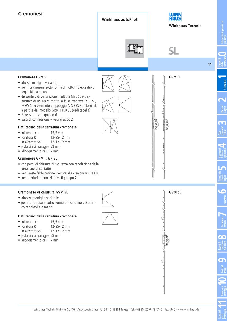 ..SL, FSSW SL o elemento d appoggio ALS-FSS SL - fornibile a partire dal modello GRM 1150 SL (vedi tabella) Accessori - vedi gruppo 6 parti di connessione vedi gruppo 2 Dati tecnici della serratura